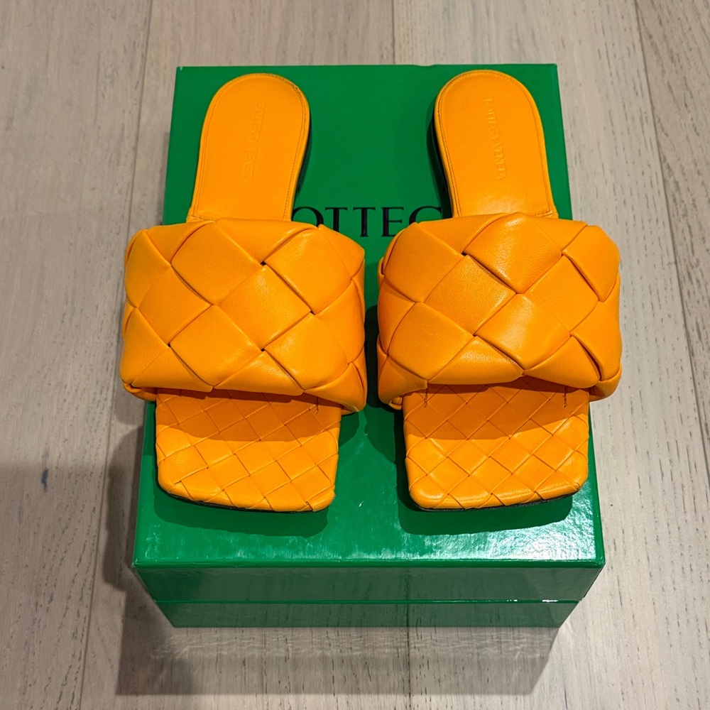 Bottega Veneta Orange Leather Woven Sandals